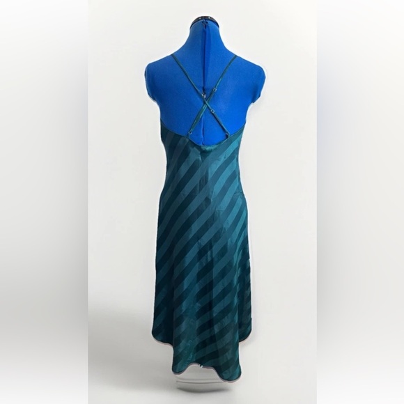 Vintage 90s Lingerie Cacique Emerald Shiny Striped Nightgown Slip Dress Small - Picture 5 of 7